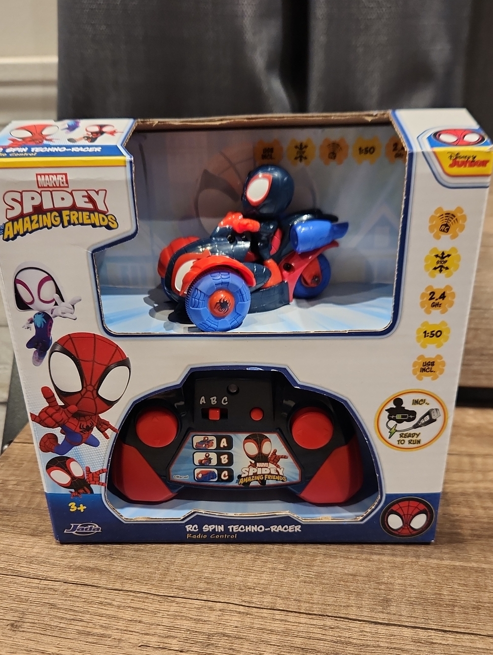 NIB Marvel Spidey RC Spin Techno-Racer in Blue and Red Ages 3+